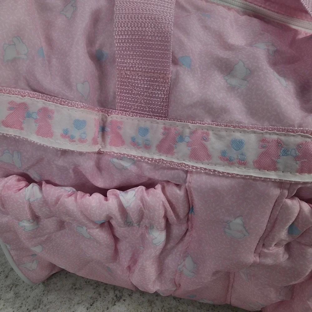 Bye Bye Baby by Baby Connection Diaper Bag Pink Bunny Heart Print with Mat NWT